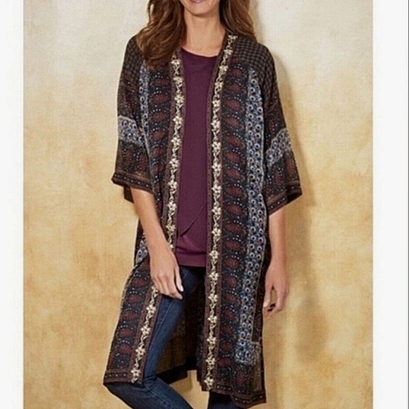 Soft Surroundings-Alejandra Sheer Beaded/Embroidered Kimono Size S/M - Picture 1 of 12